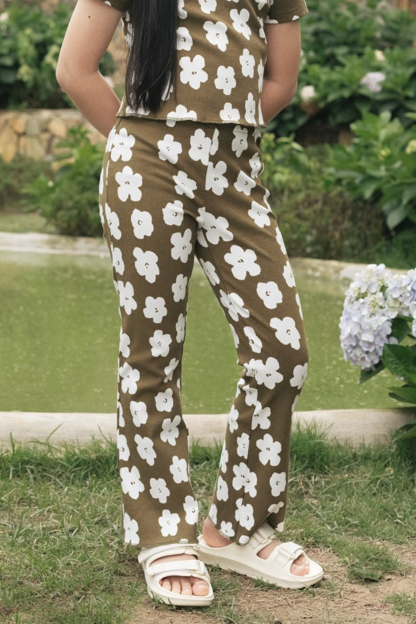 Organic Cotton Blend Flare Ribbed Pant