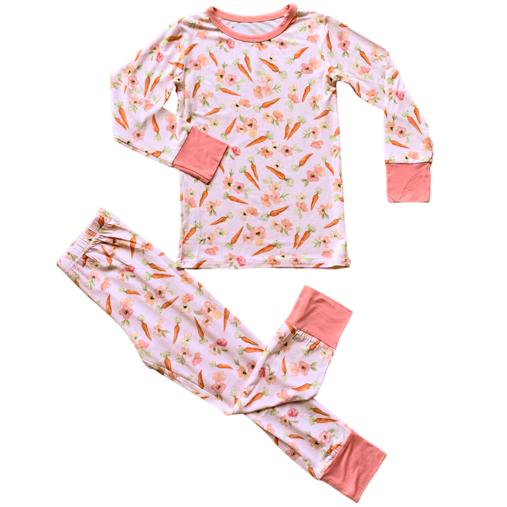 Lillian's Pink Easter Carrots Bamboo 2-piece Long Sleeve Set