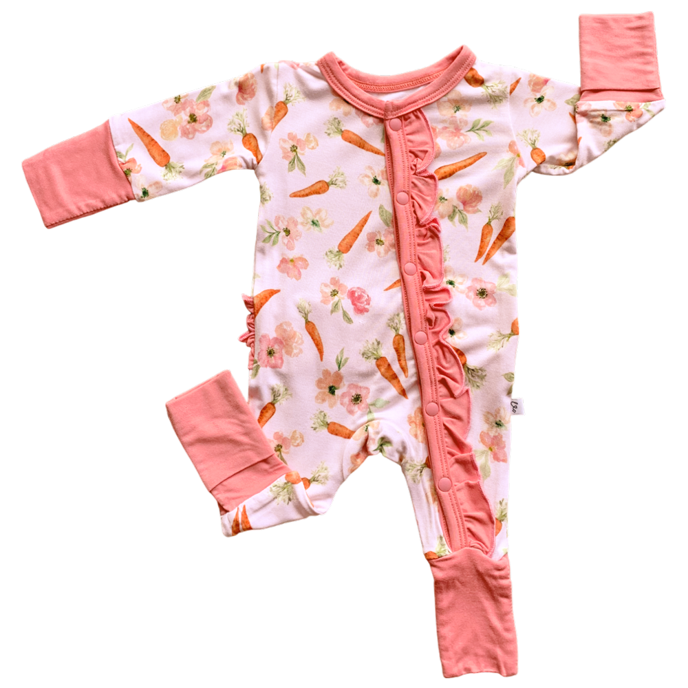 Lillian's Pink Easter Carrots Bamboo Ruffle Convertible Footie