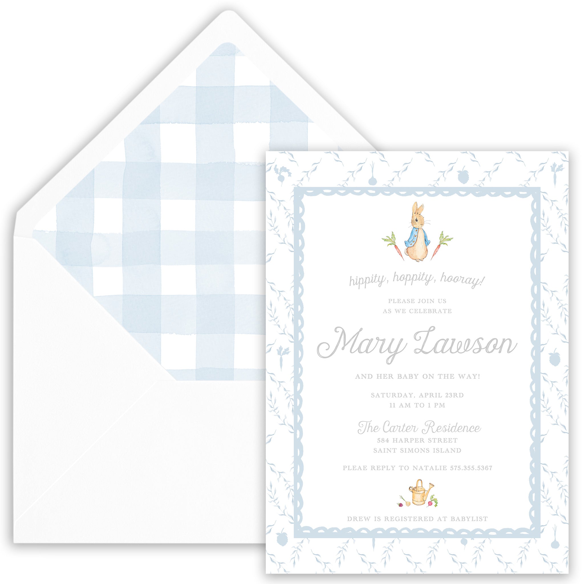 Peter Rabbit Blue Trellis Party Invitation