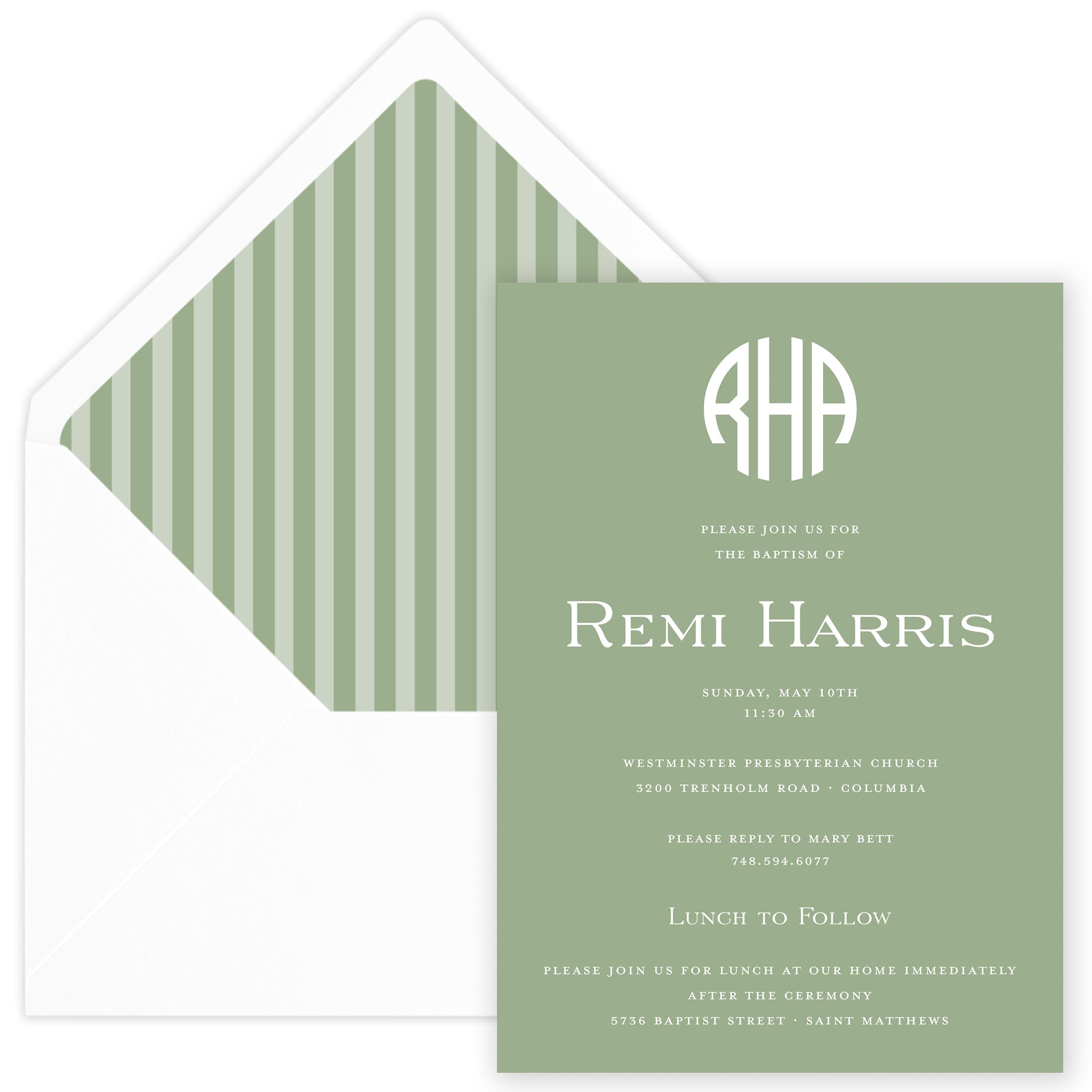 Sage Round Monogram Invitation