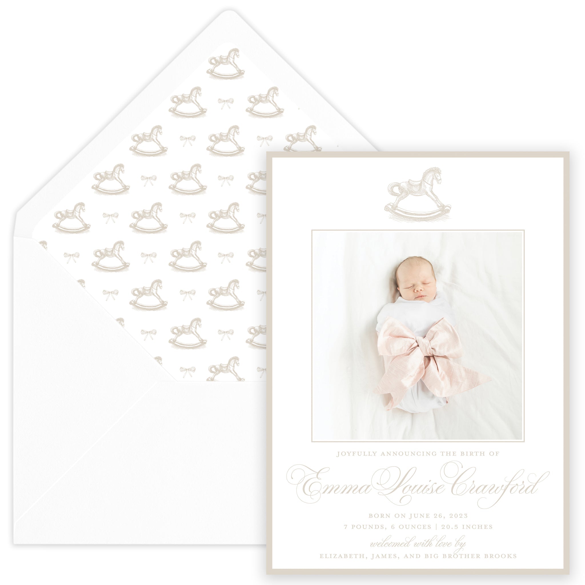 Taupe Rocking Horse Birth Announcement