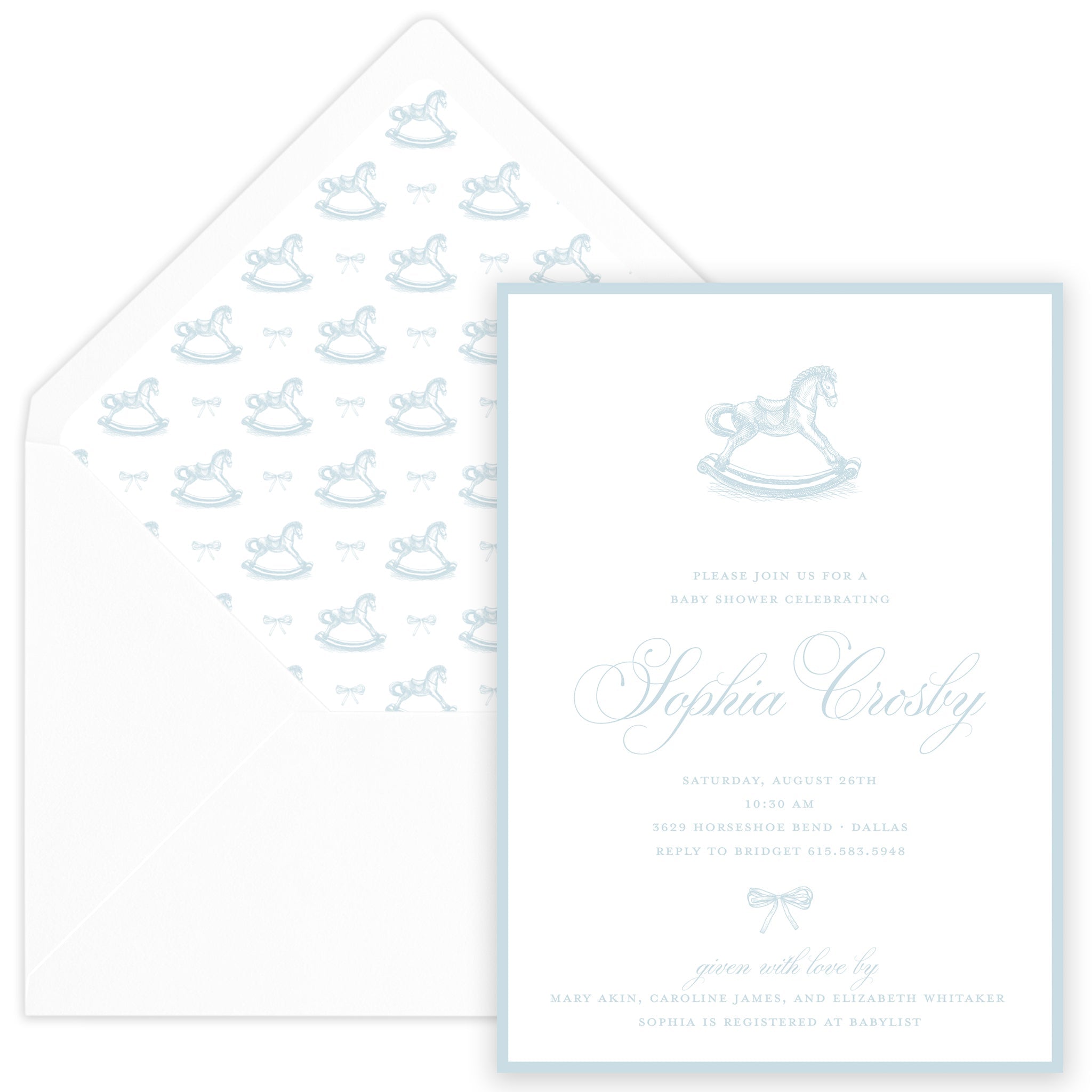 Blue Rocking Horse Baby Shower Invitation