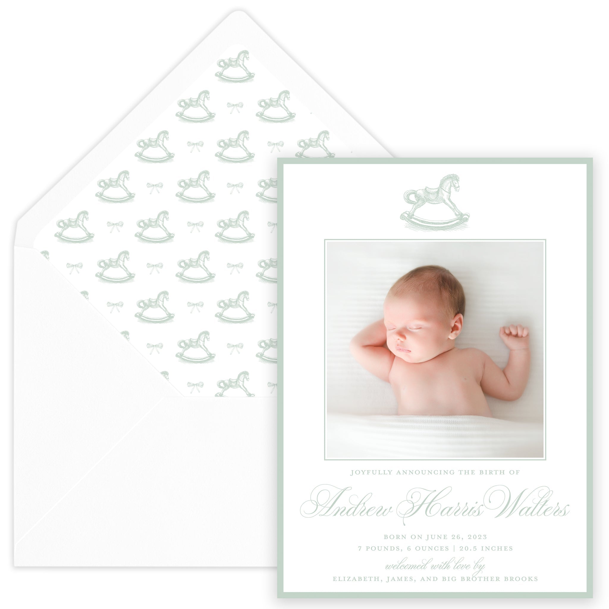 Sage Rocking Horse Birth Announcement