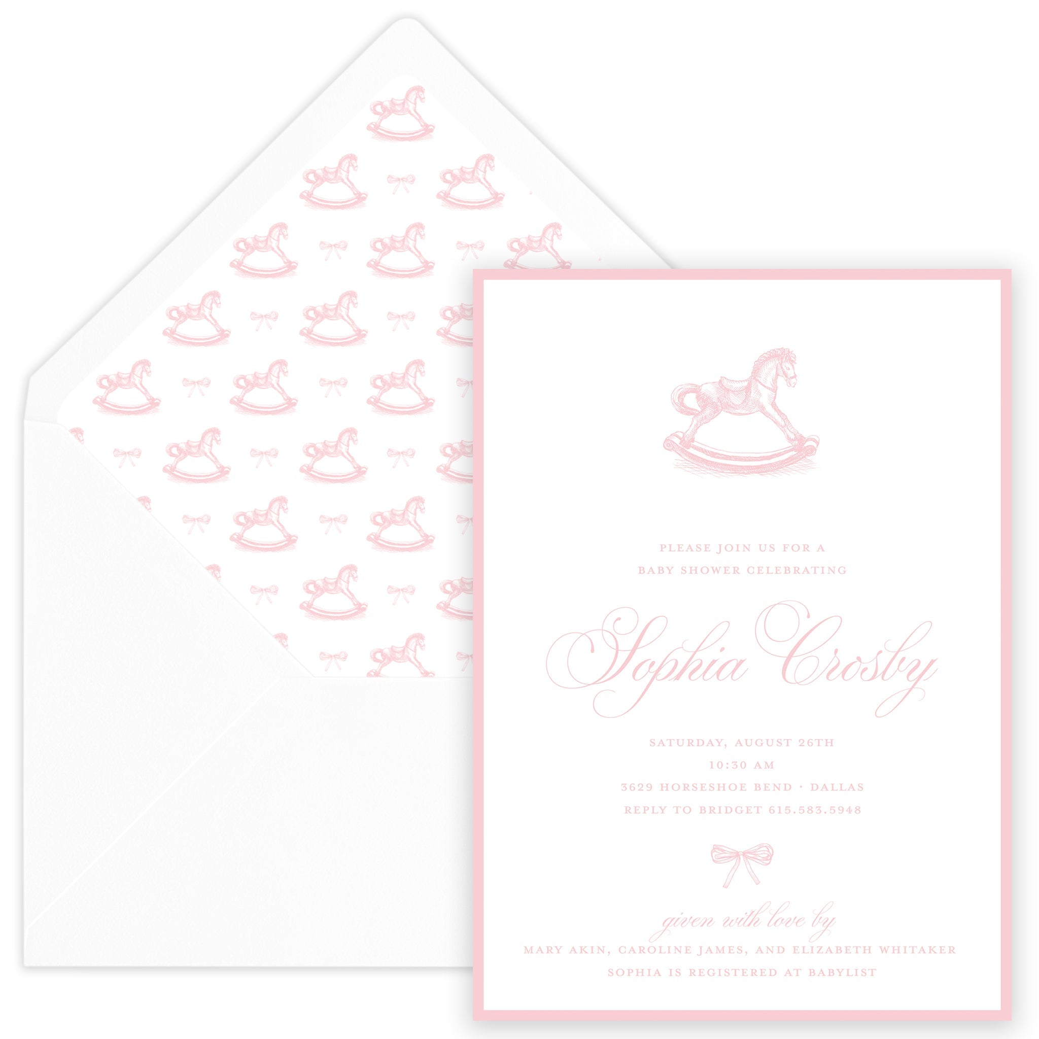 Pink Rocking Horse Baby Shower Invitation