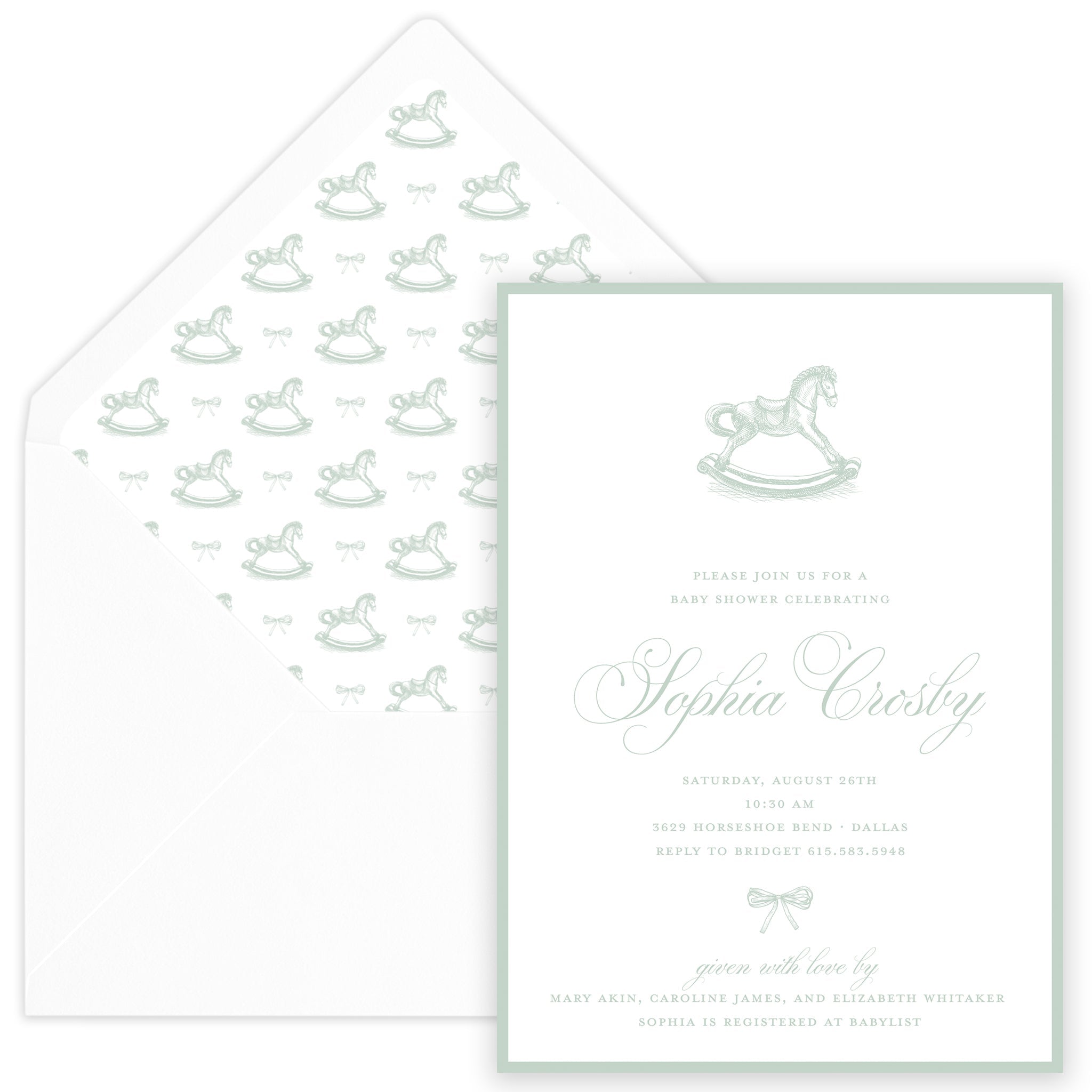 Sage Rocking Horse Baby Shower Invitation