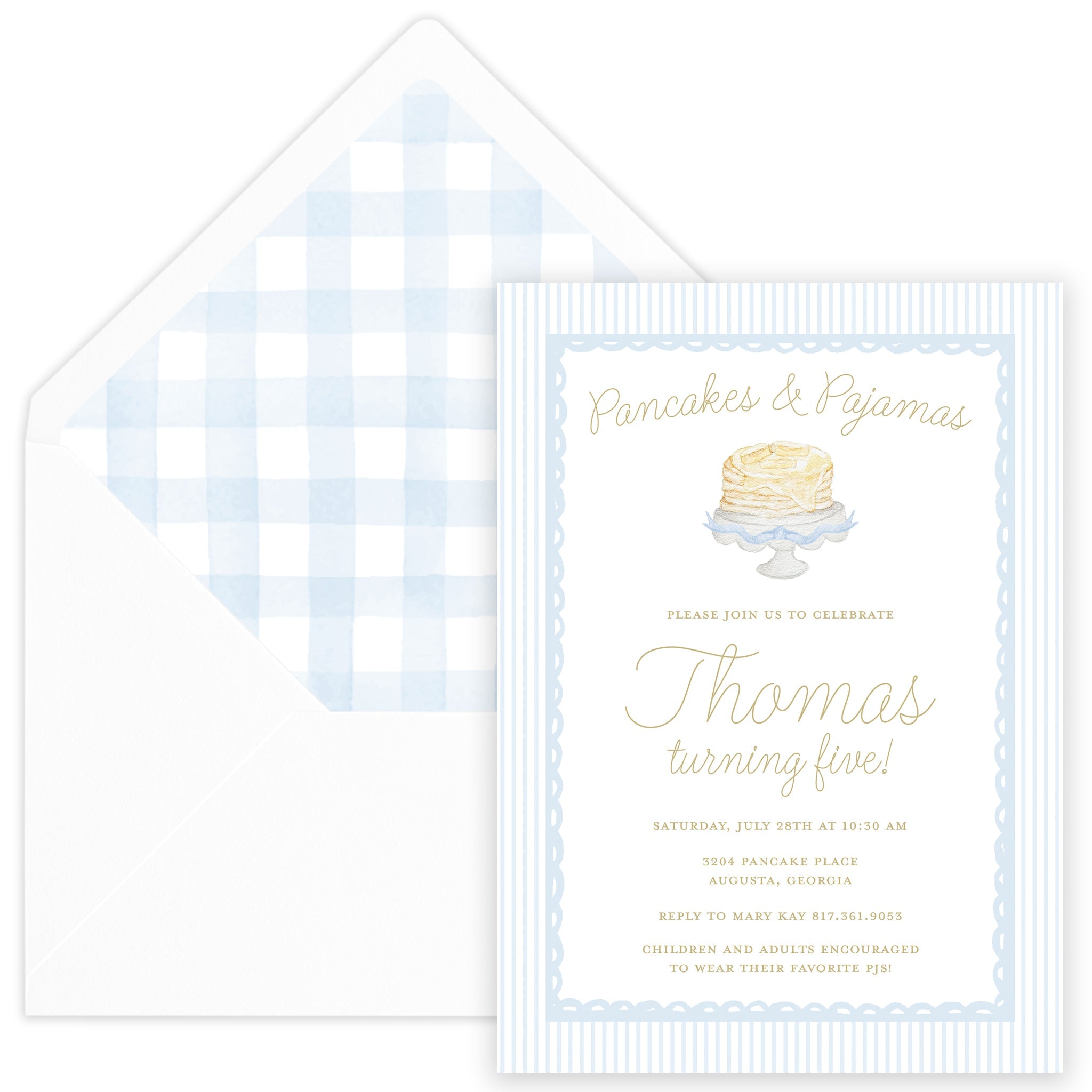 Pancakes & Pajamas Birthday Invitation - Blue