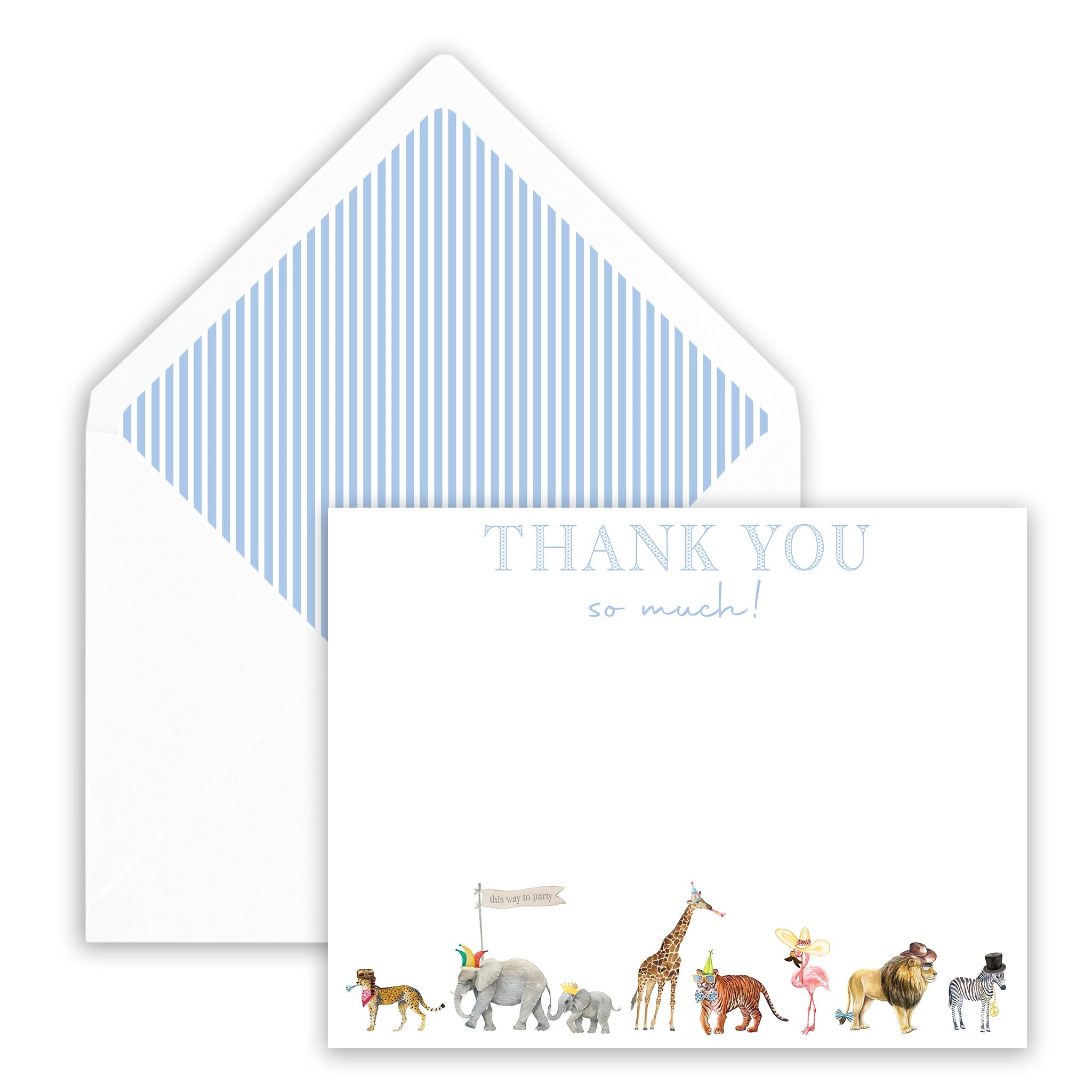 Blue Party Animal Thank You Note