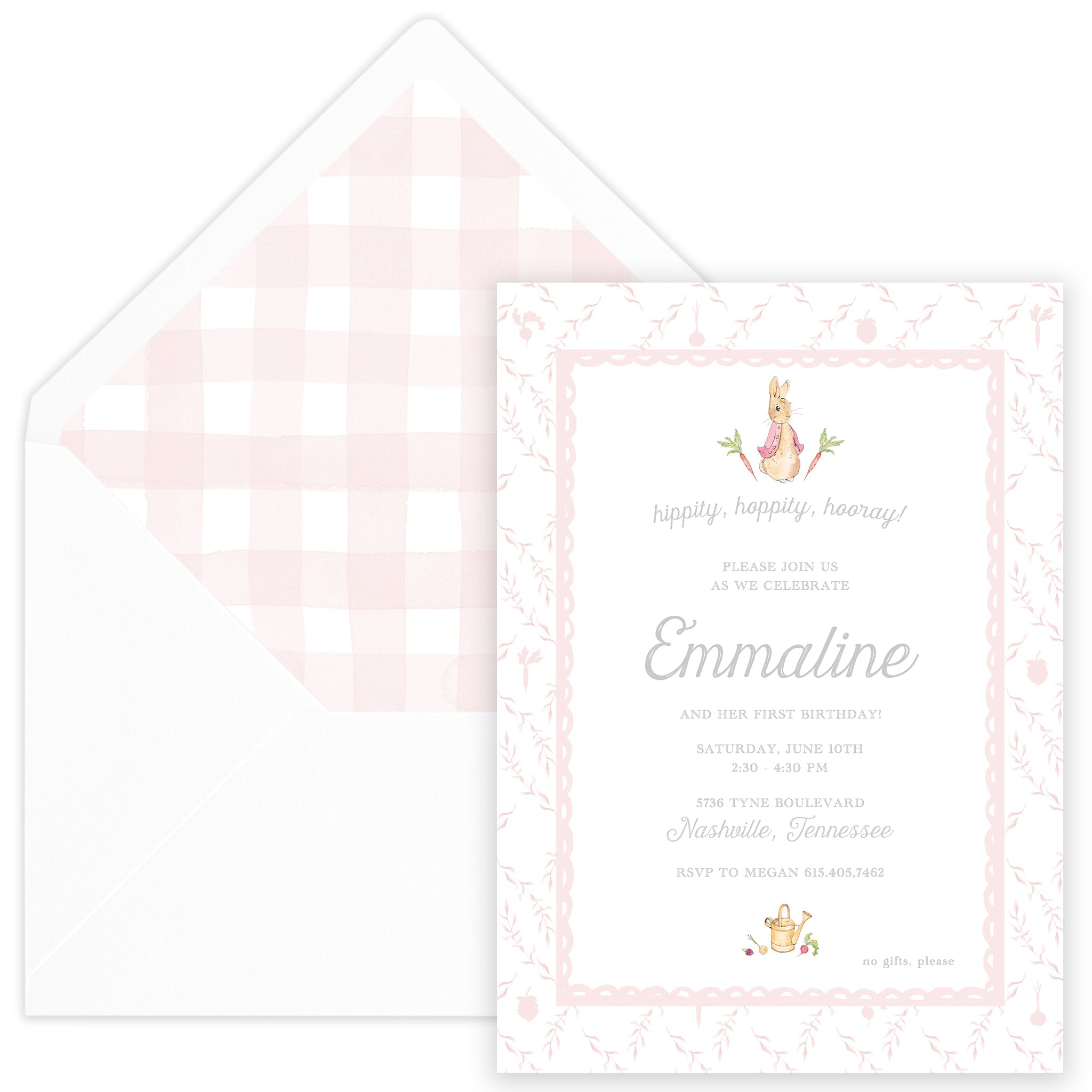 Peter Rabbit Pink Trellis Party Invitation