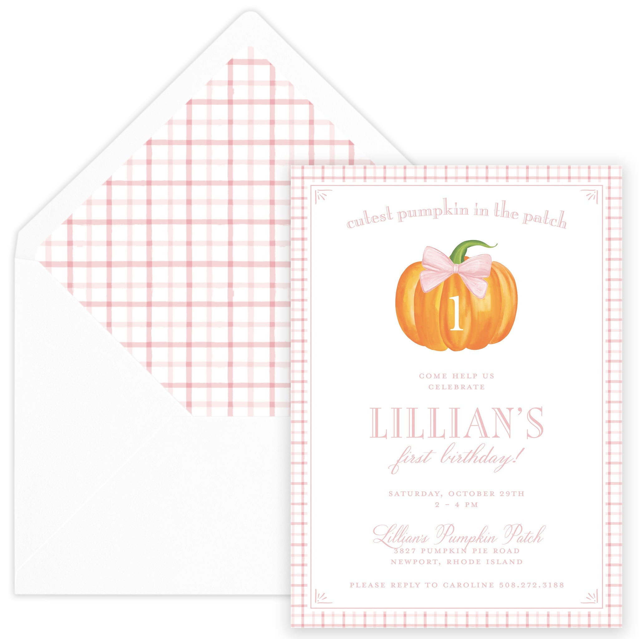 All Pink Fall Pumpkin Birthday Invitation