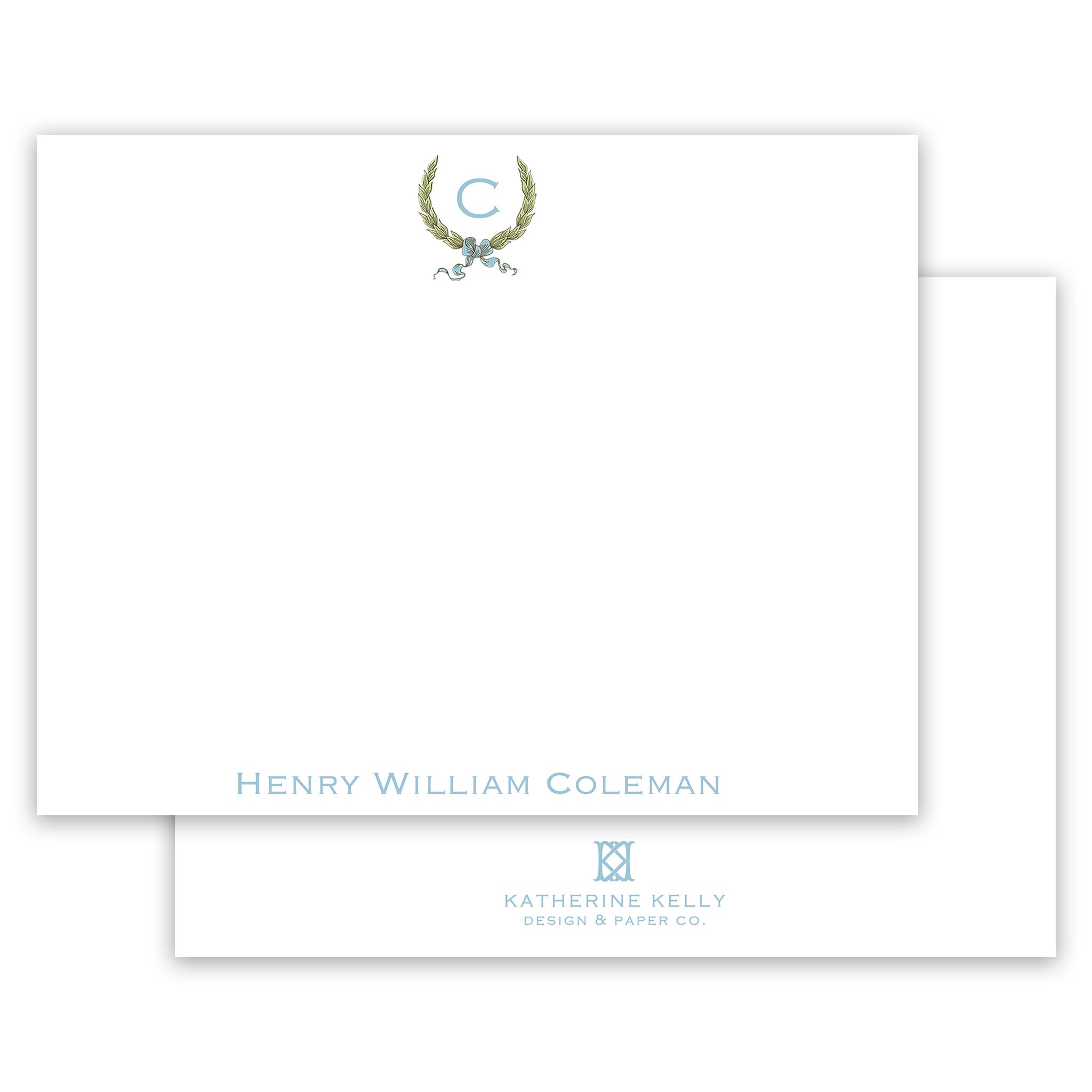 Blue Initial Laurel Notecard