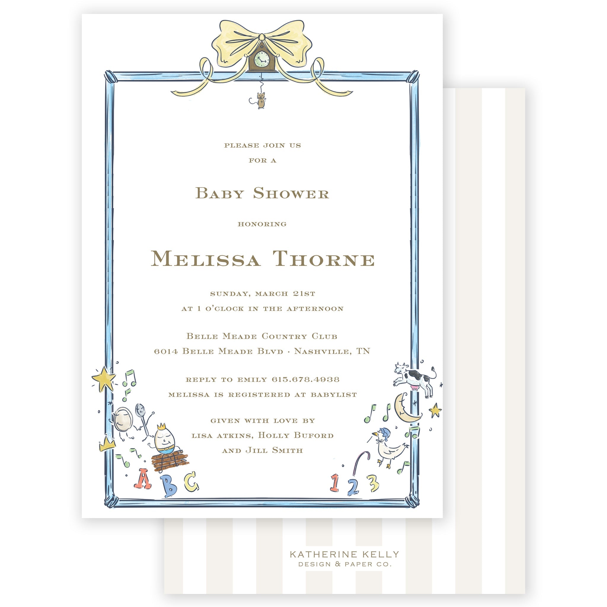 Blue Hickory Dickory Party Invitation