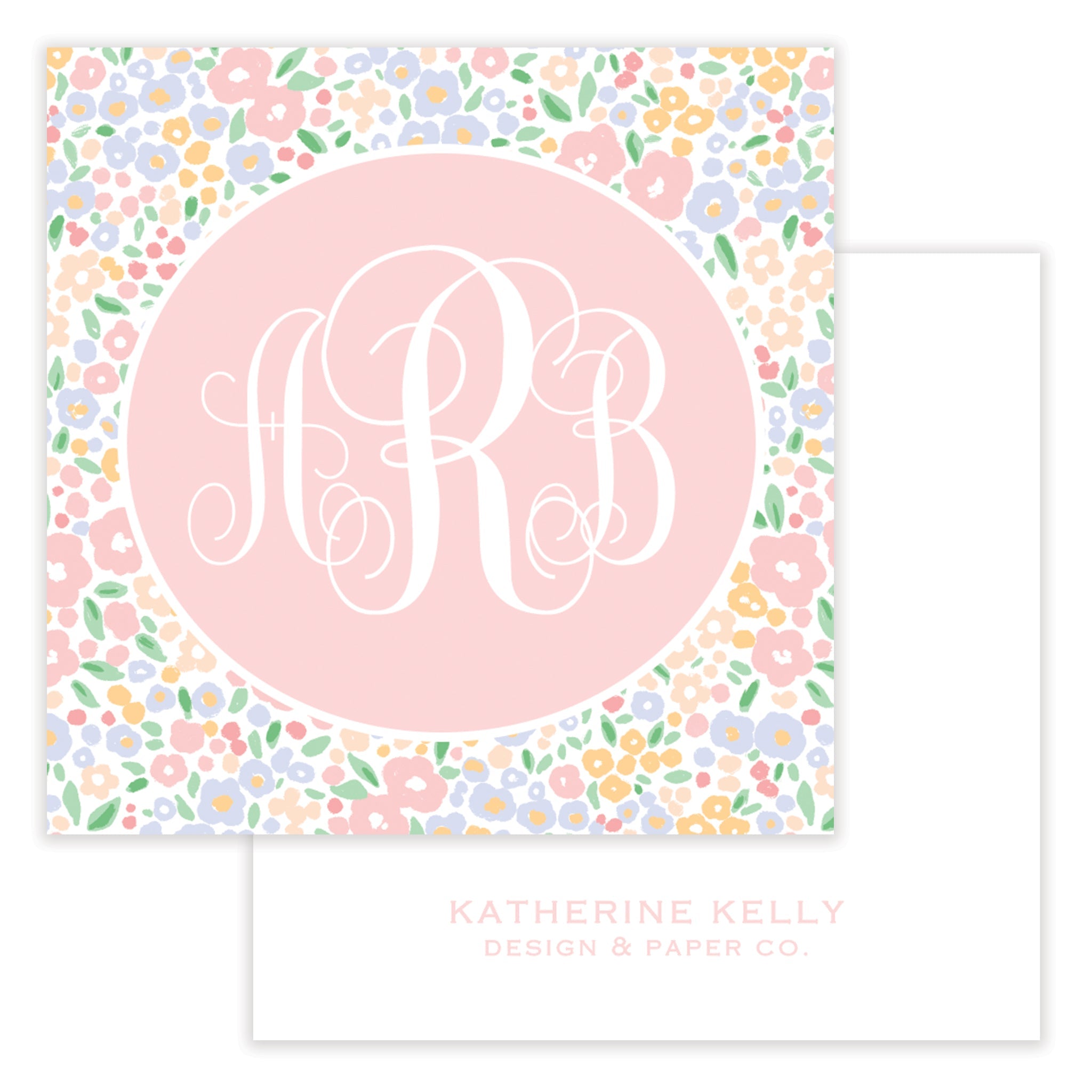 Pink Ditsy Floral Monogram Enclosure Card