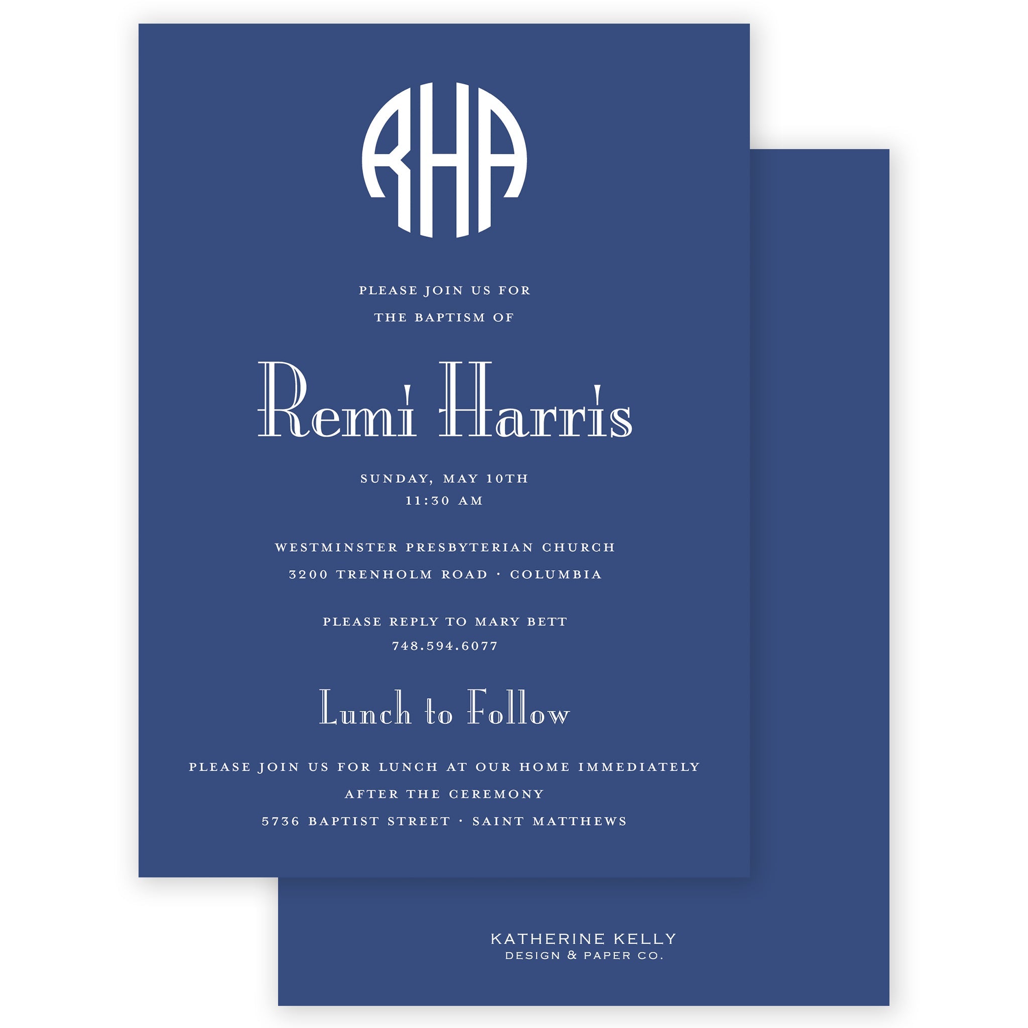 Navy Round Monogram Invitation