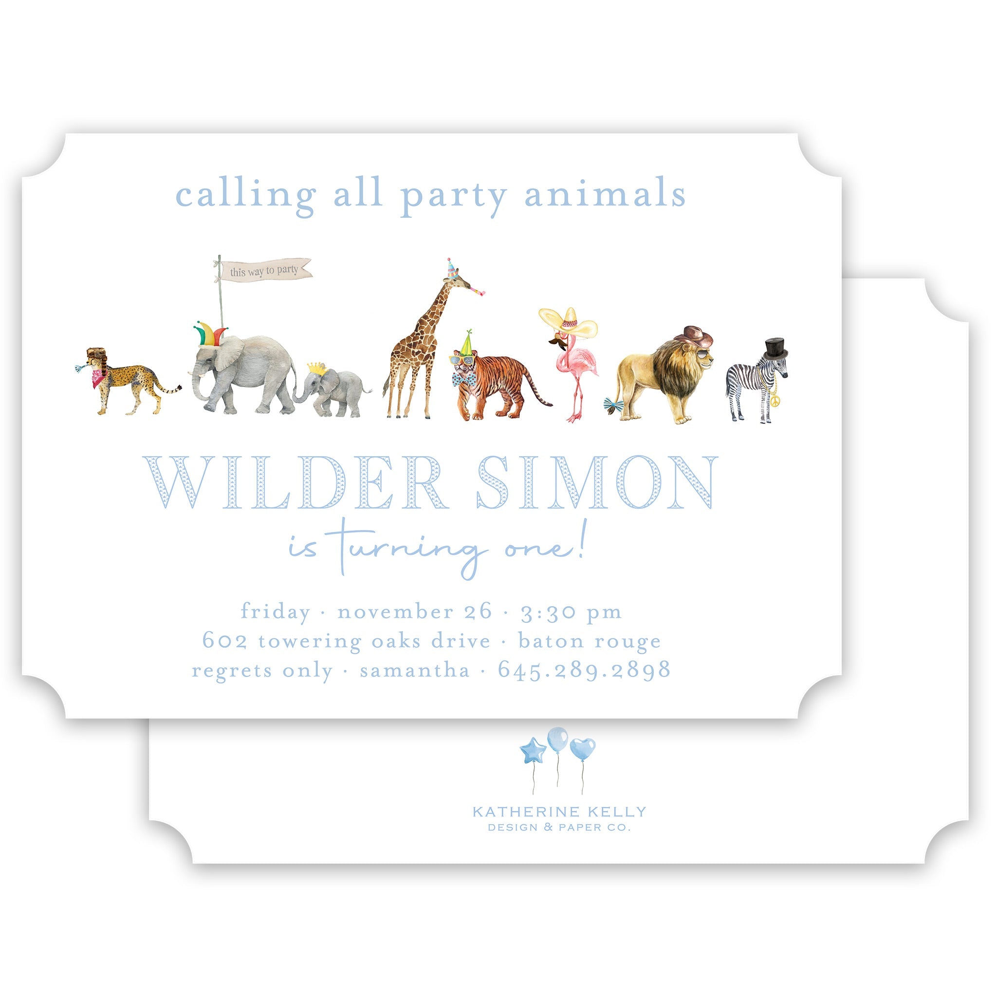 Blue Party Animal Birthday Invitation