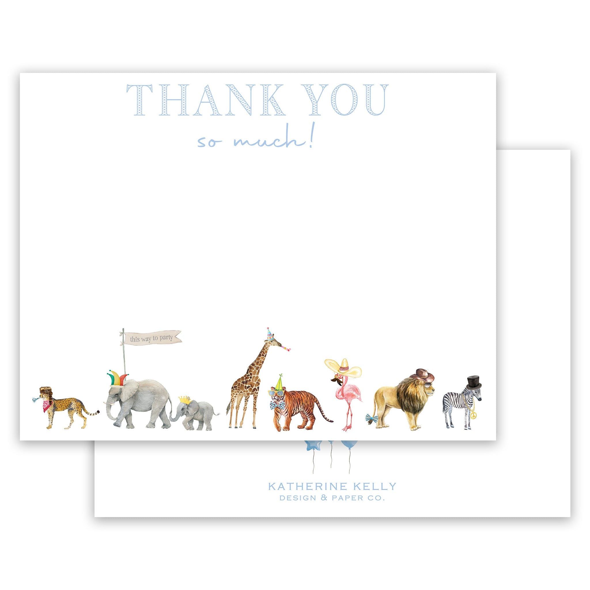 Blue Party Animal Thank You Note