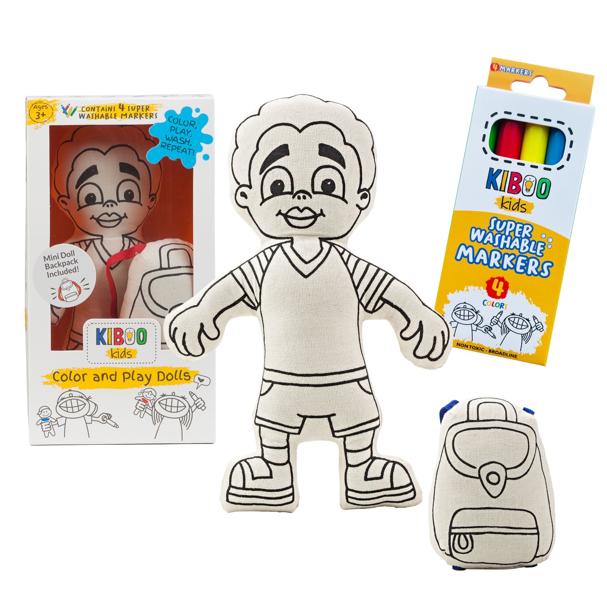 Kiboo Kids: Boy With Striped T-shirt - Colorable And Washable Doll For Creative Play