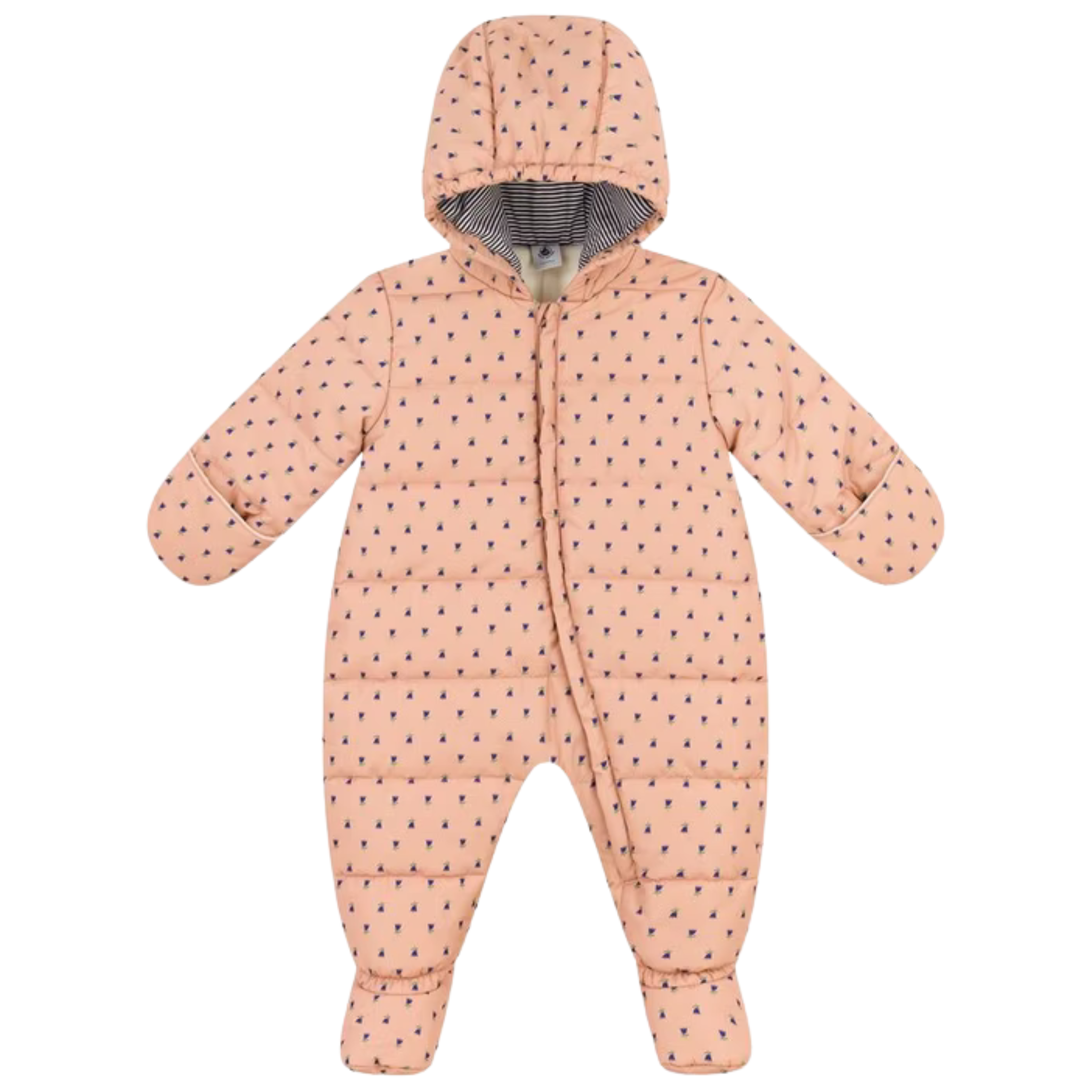 Cozy & Durable: Petit Bateau Pink And Small Floral Buds Print Snowsuit