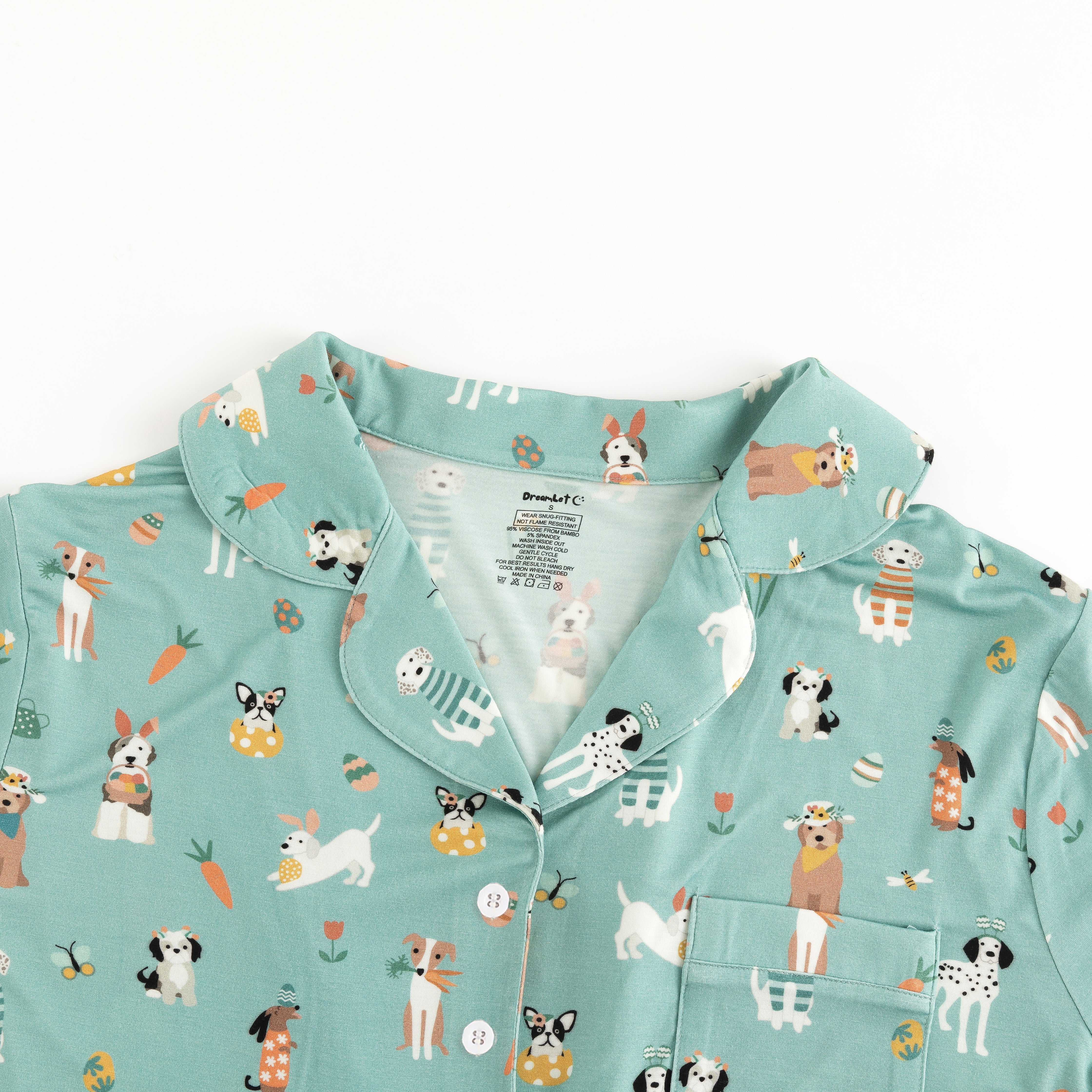 Puppy Egg Hunt (women's Short Sleeve Pj) - Aquamarine