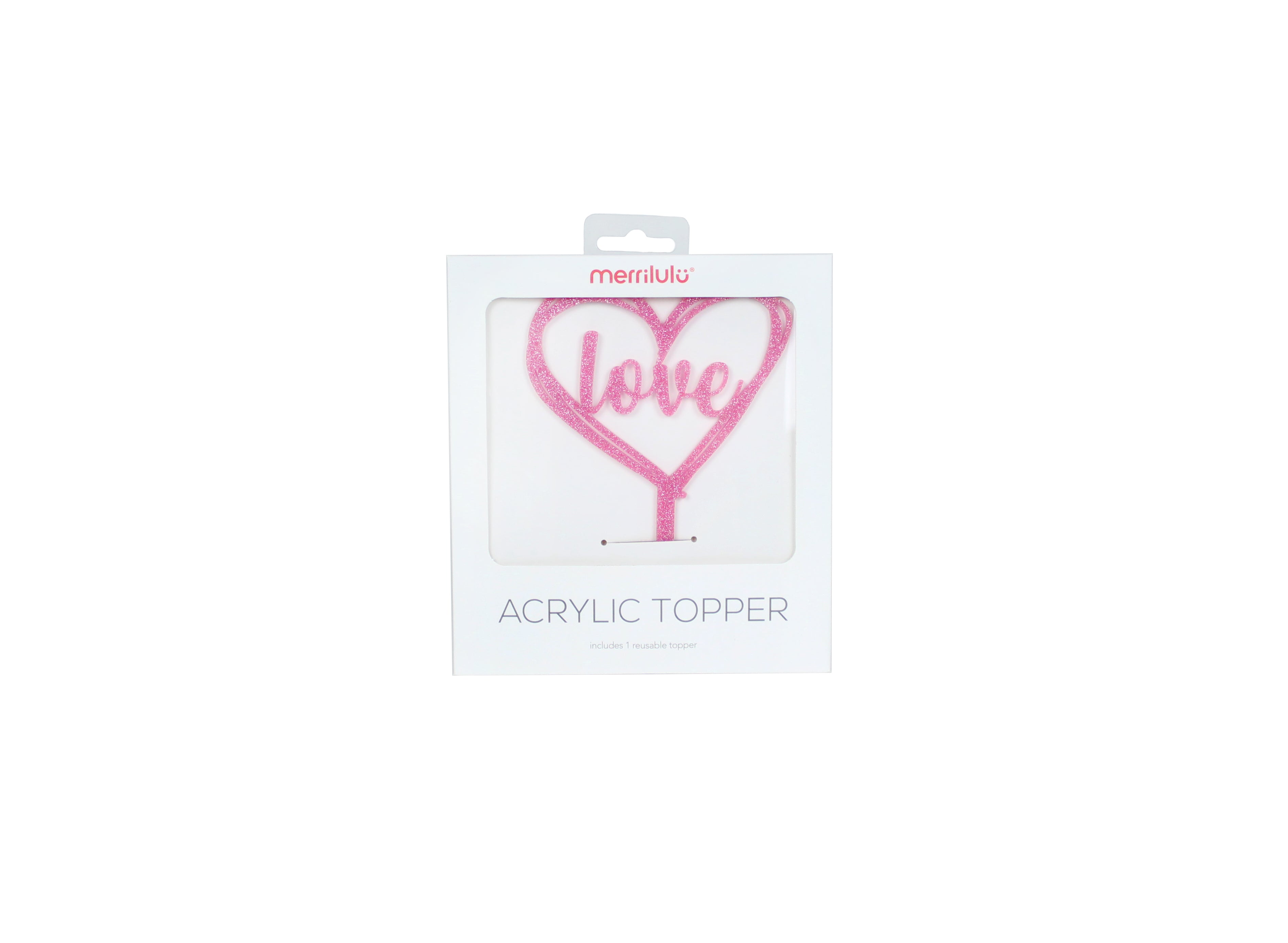 Love - Heart Acrylic Cake Topper In Pink Glitter