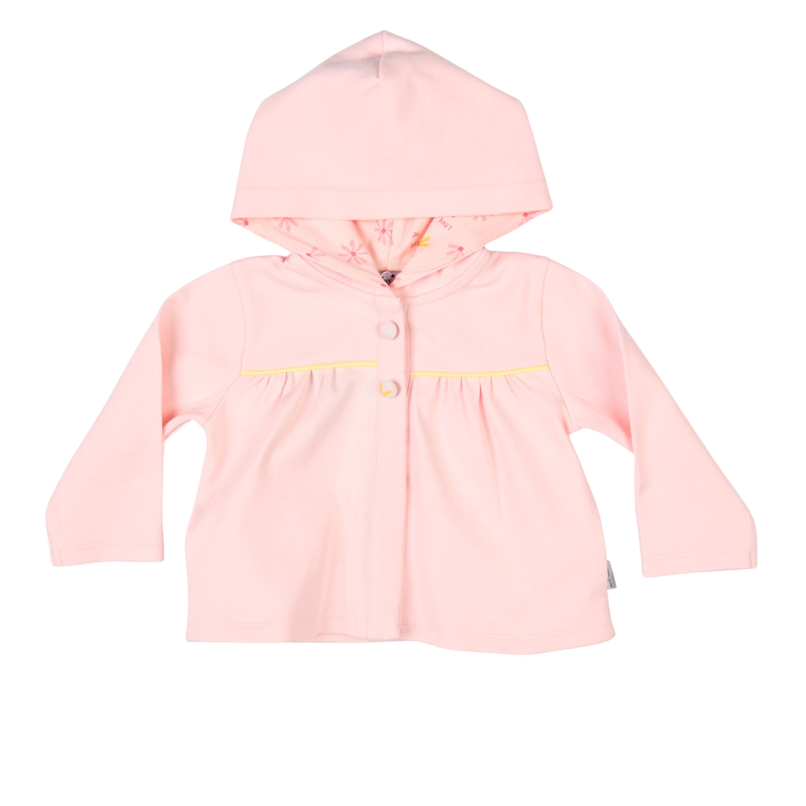 Pale Pink Baby Jacket With Yellow Piping