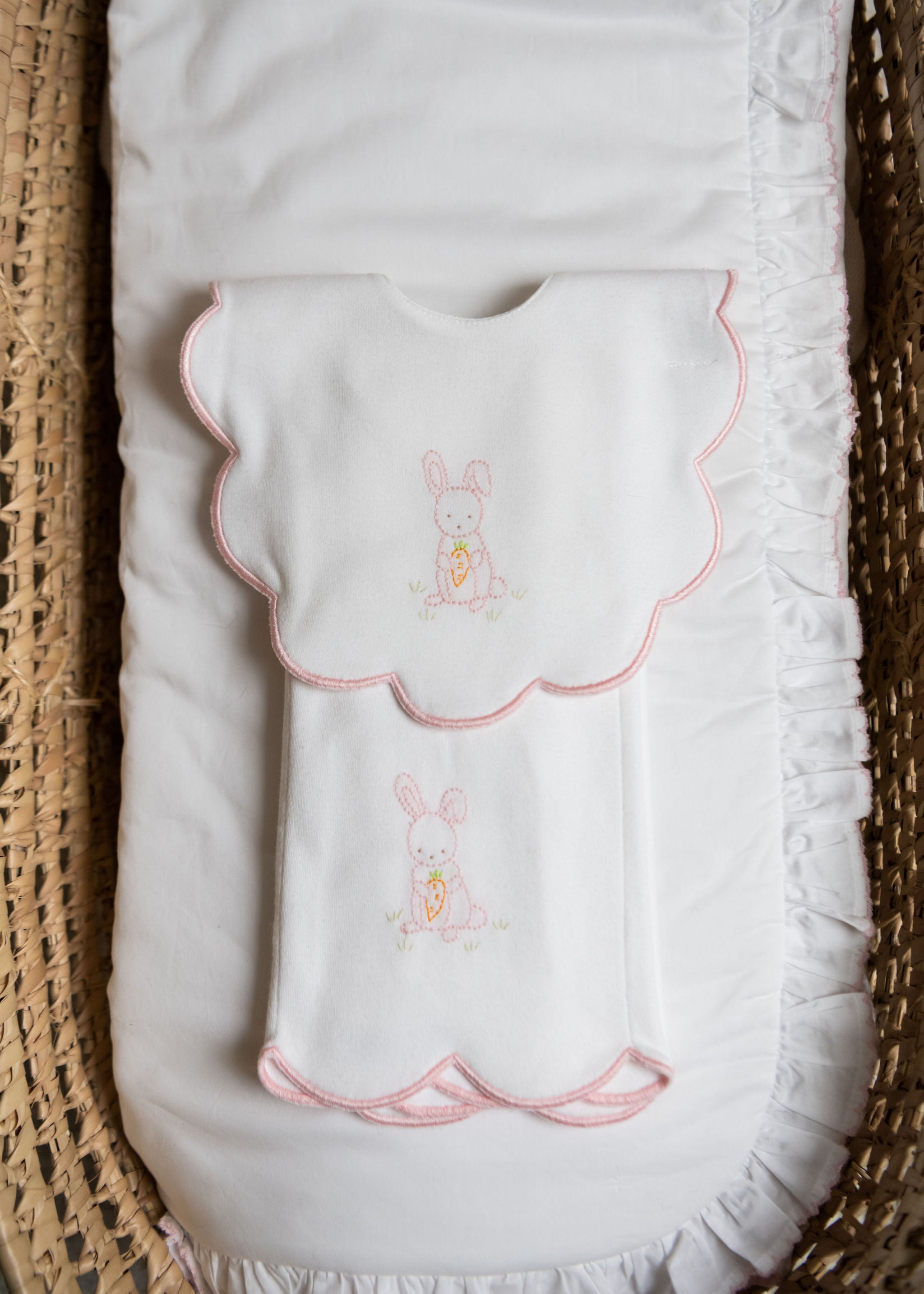 Baby Bunny Cotton Knit Bib & Burp Set