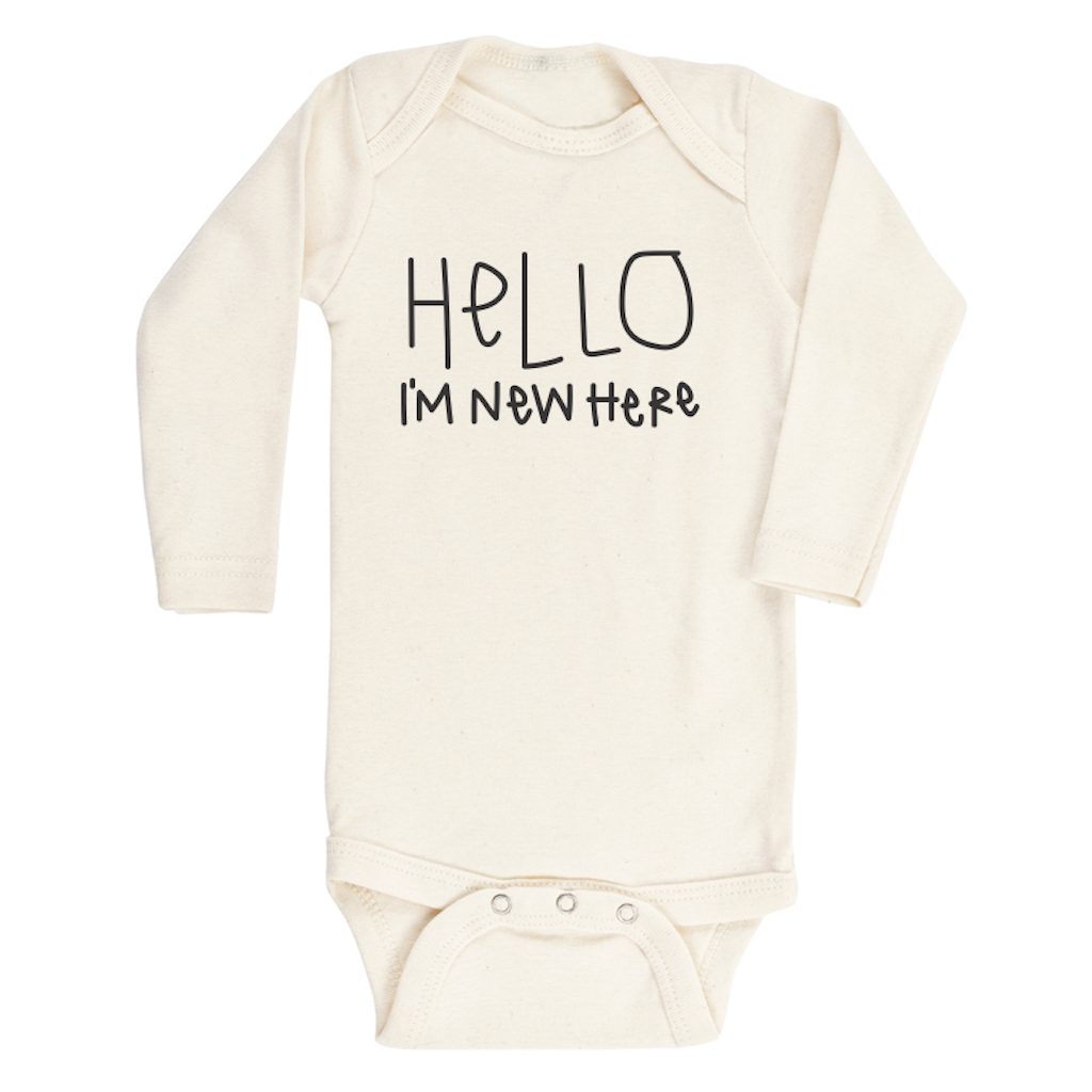 Hello Im New Here - Long Sleeve Organic Baby Bodysuit