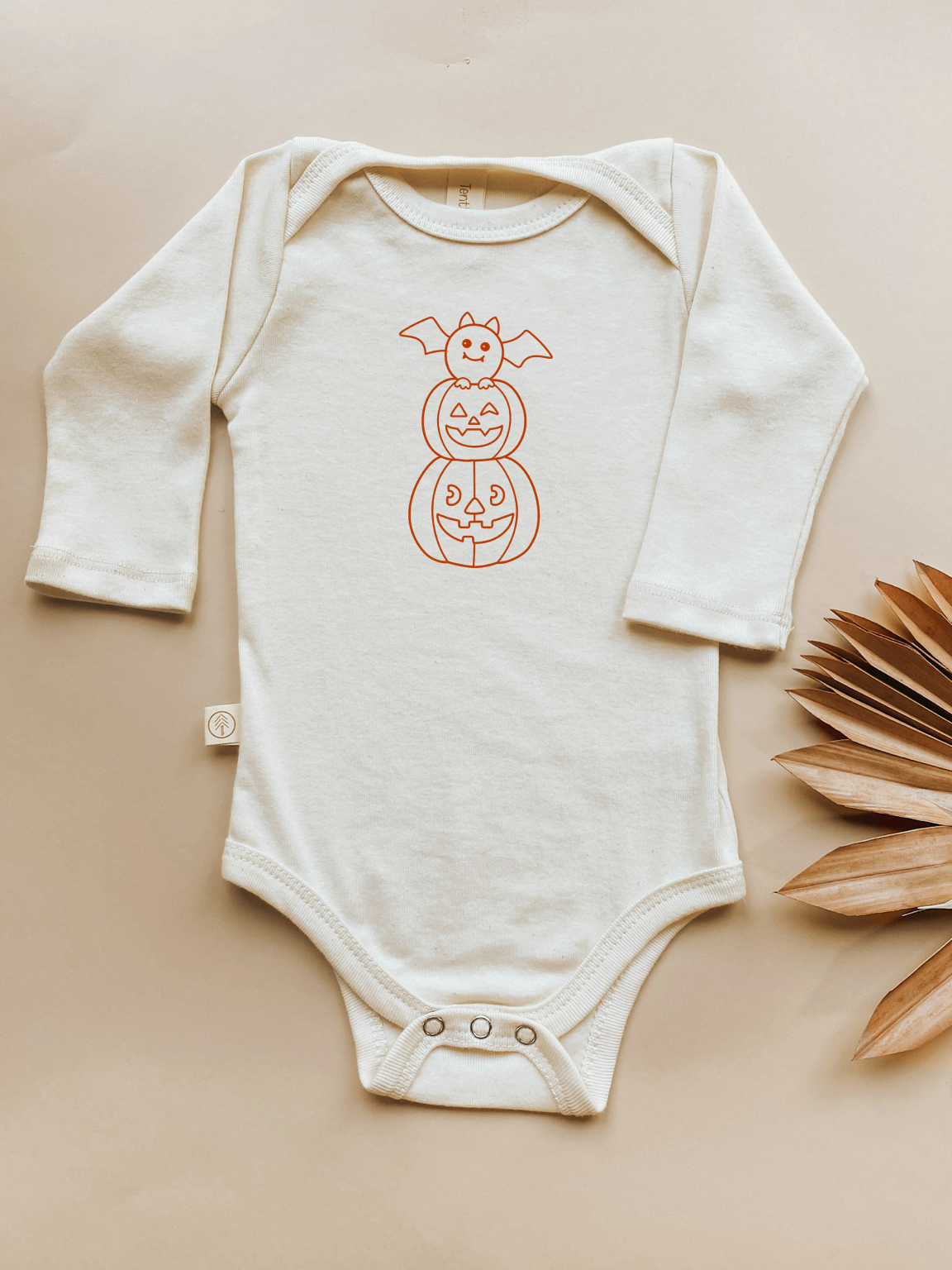 Baby Pumpkin Stack Bat Graphic Long Sleeve Organic Bodysuit