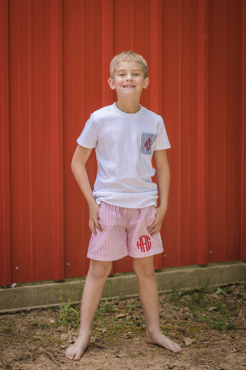 Boys Short  Sleeve Seersucker Pocket Tee