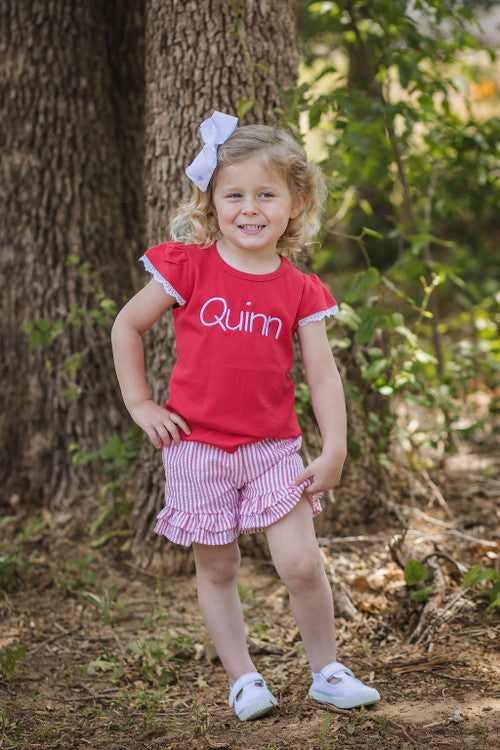 Girls Flutter Sleeve Top With Lace