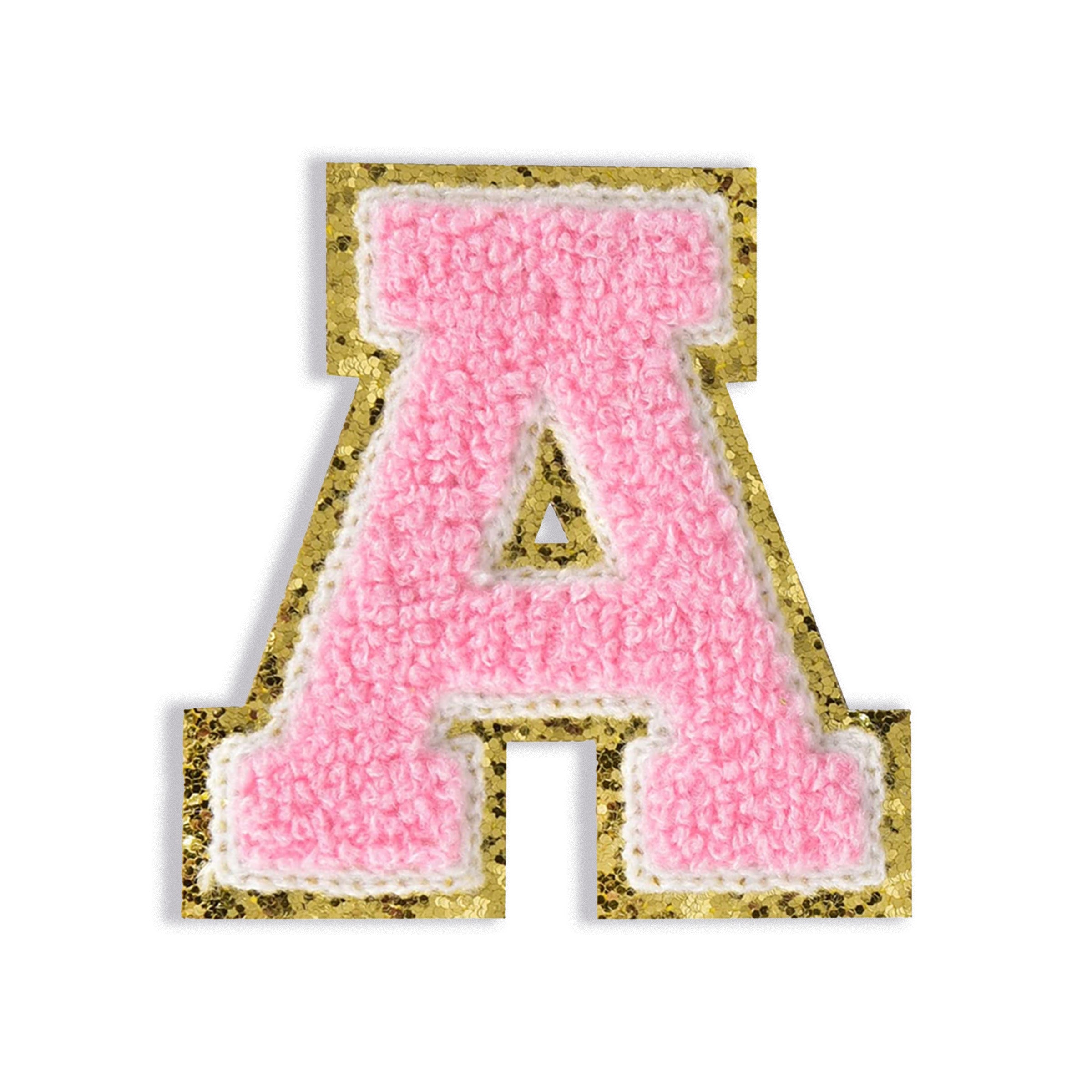 3” Chenille Sparkle Letter Patches — Pink