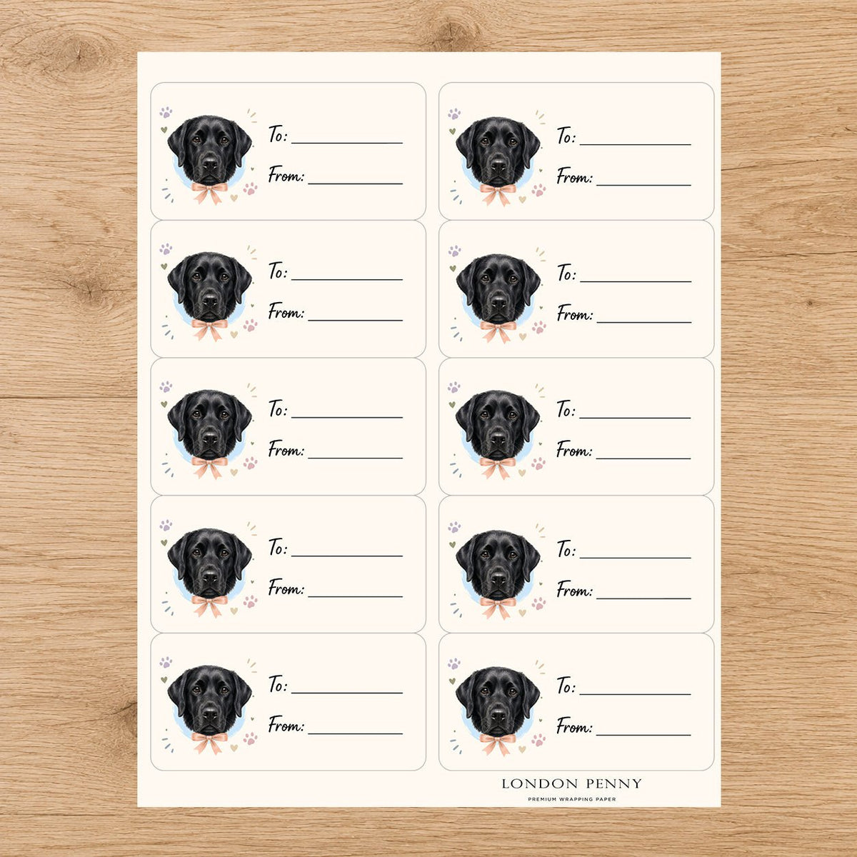 Labrador Retriever Paws & Bows Gift Tag Sticker Sheet
