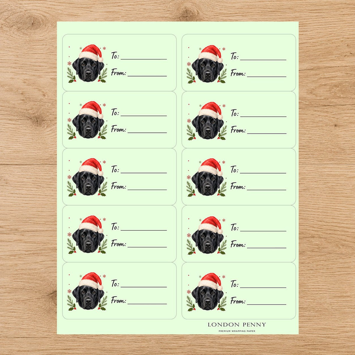 Labrador Retriever Santa Paws Gift Tag Sticker Sheet