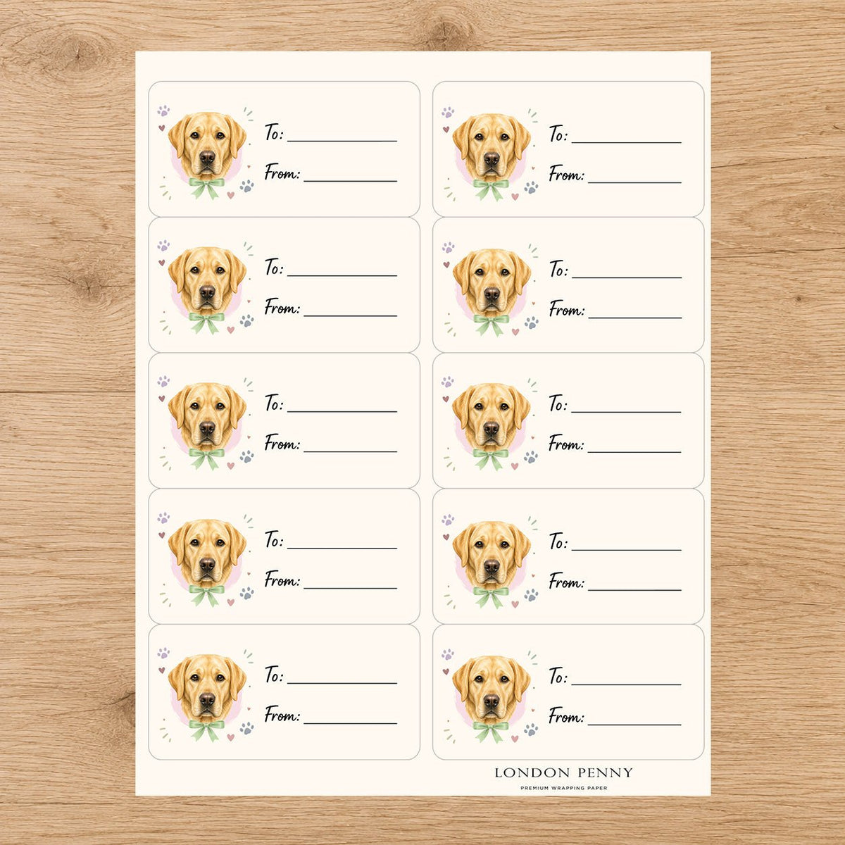Labrador Retriever Paws & Bows Gift Tag Sticker Sheet