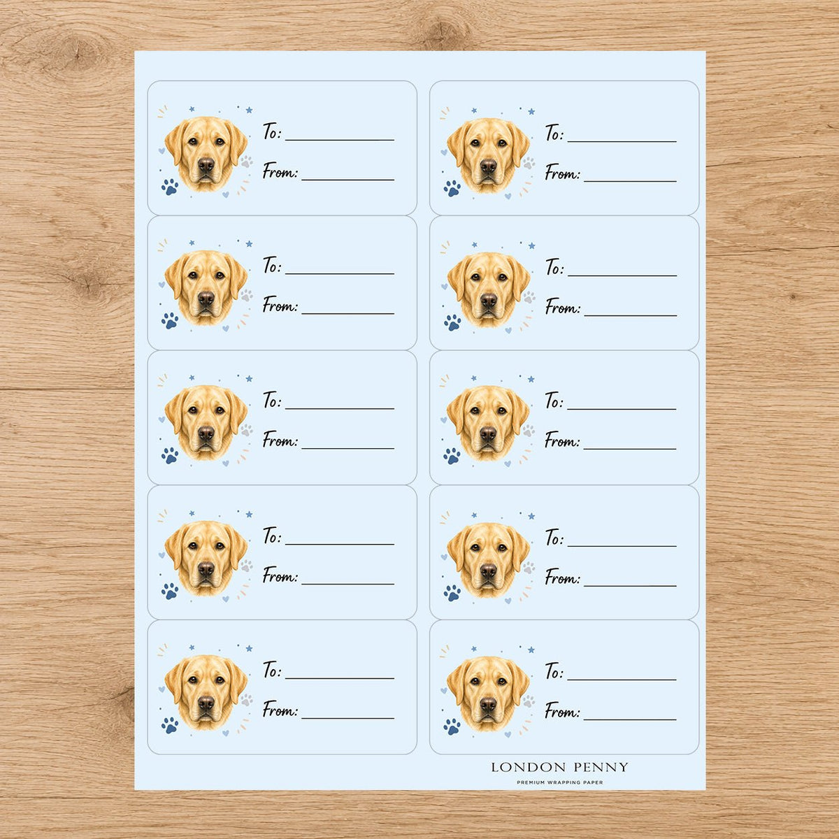 Labrador Retriever Pawprint Wishes Gift Tag Sticker Sheet