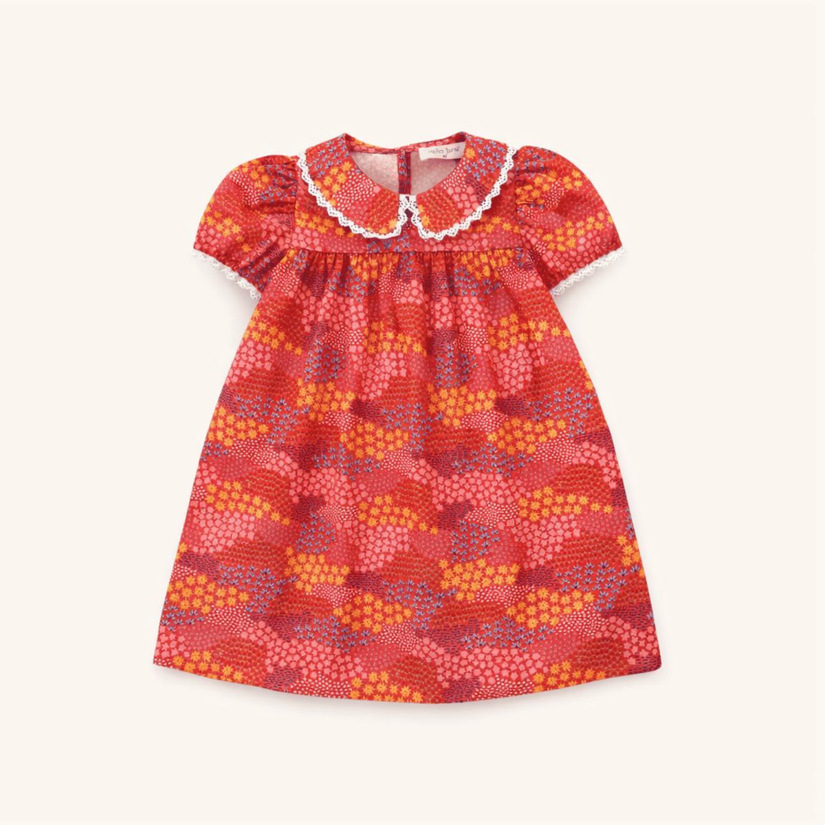 Lace Trim Dress In Red Floral
