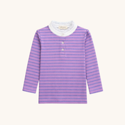 Lace Trim Long Sleeve Tee In Purple Floral Stripe