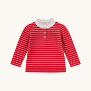 Lace Trim Long Sleeve Tee In Red Heart Stripe