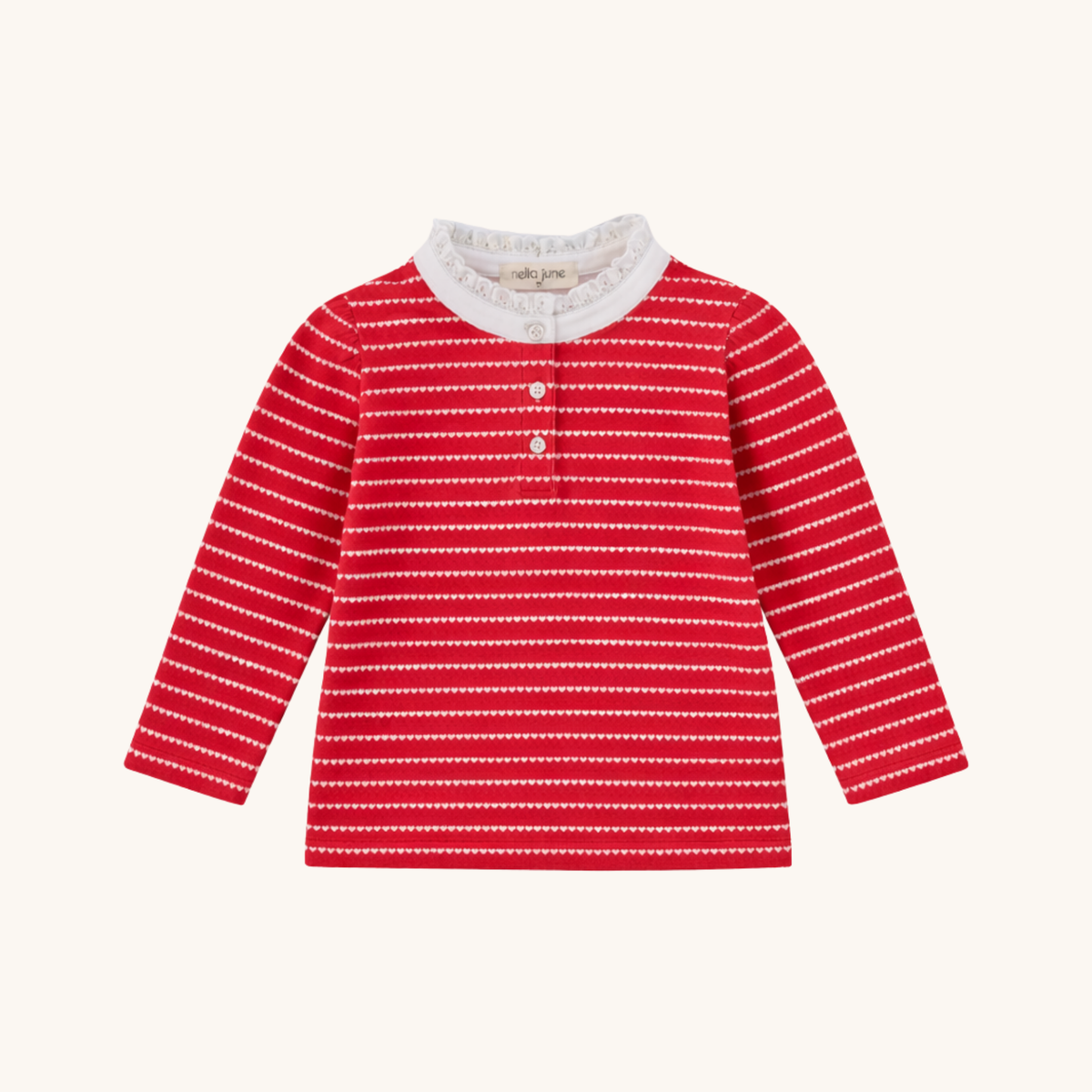 Lace Trim Long Sleeve Tee In Red Heart Stripe
