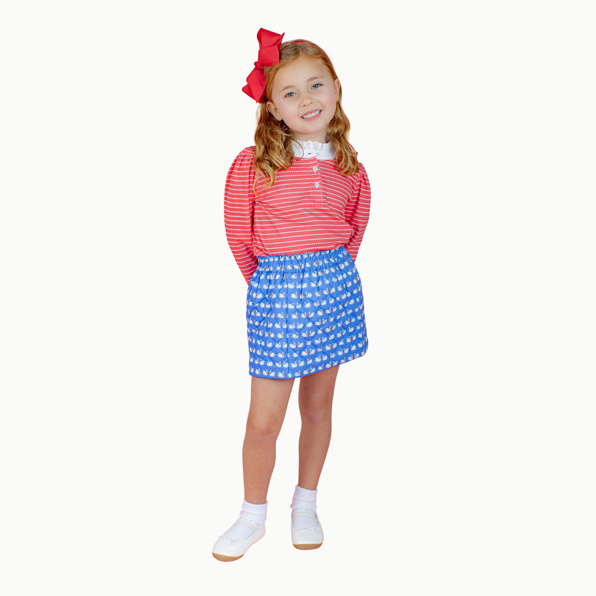 Lace Trim Long Sleeve Tee In Red Heart Stripe