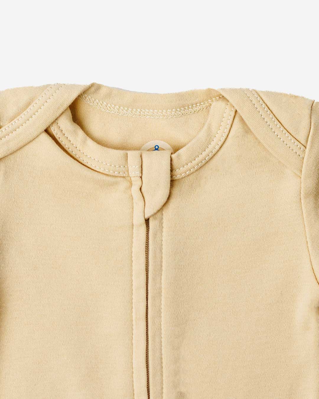 Short Sleeve Zipper Bodysuit In Latte, 9-12m