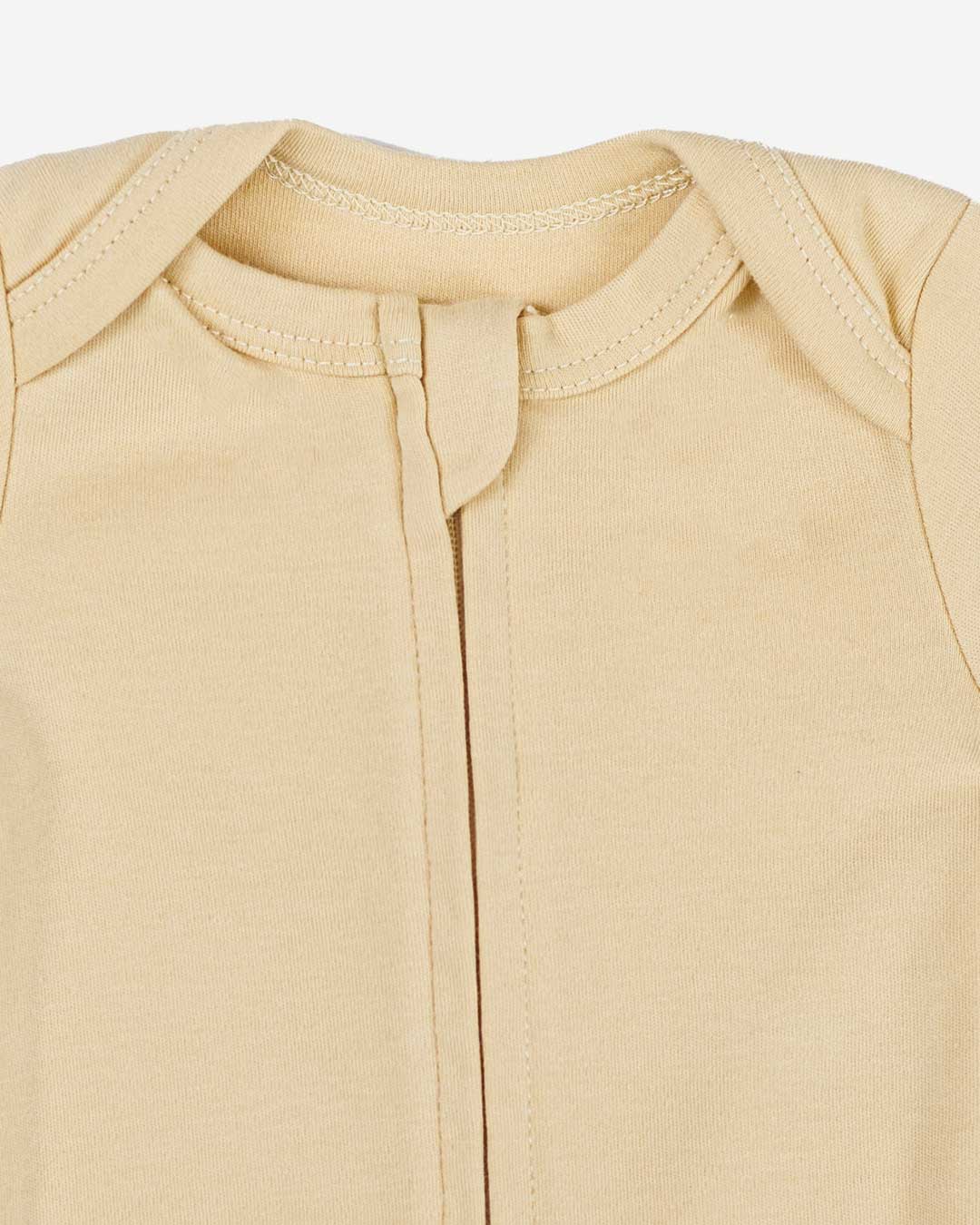 Long Sleeve Zipper Bodysuit In Latte, 0-3m