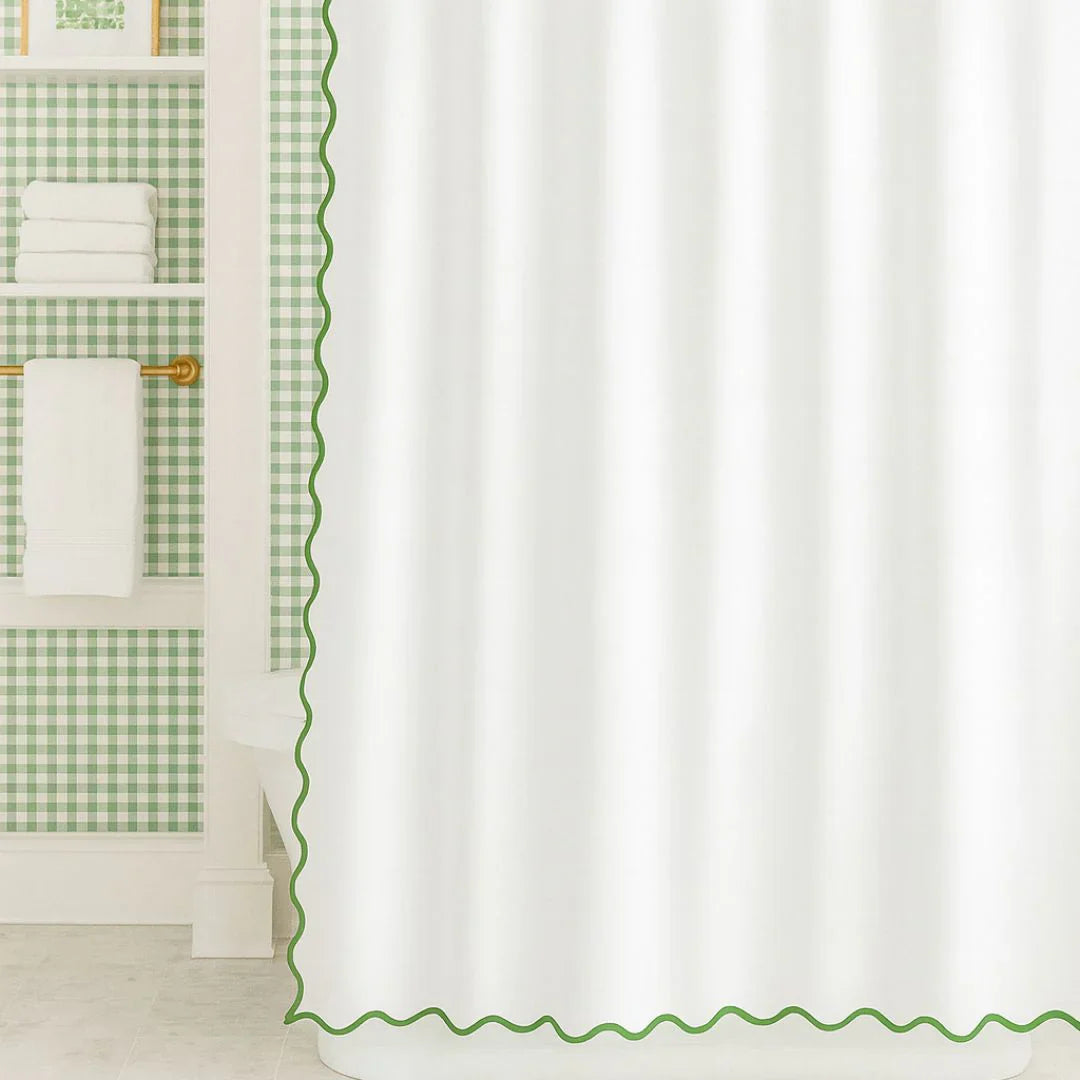 Laura Park Scalloped Shower Curtain - Green/white