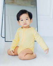 Long Sleeve Zipper Bodysuit In Lemon, 3-6m