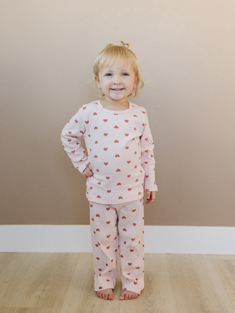 Leni & Romi | Kids Ribbed Cotton Set - Dreamy Mauve Hearts