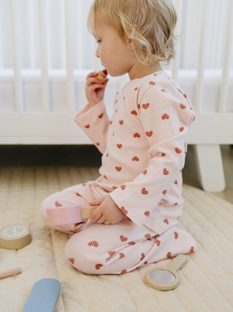 Leni & Romi | Kids Ribbed Cotton Set - Dreamy Mauve Hearts