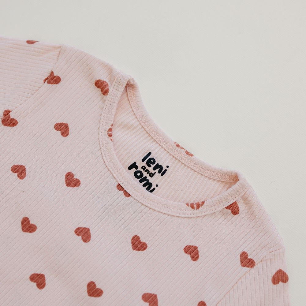 Leni & Romi | Kids Ribbed Cotton Set - Dreamy Mauve Hearts