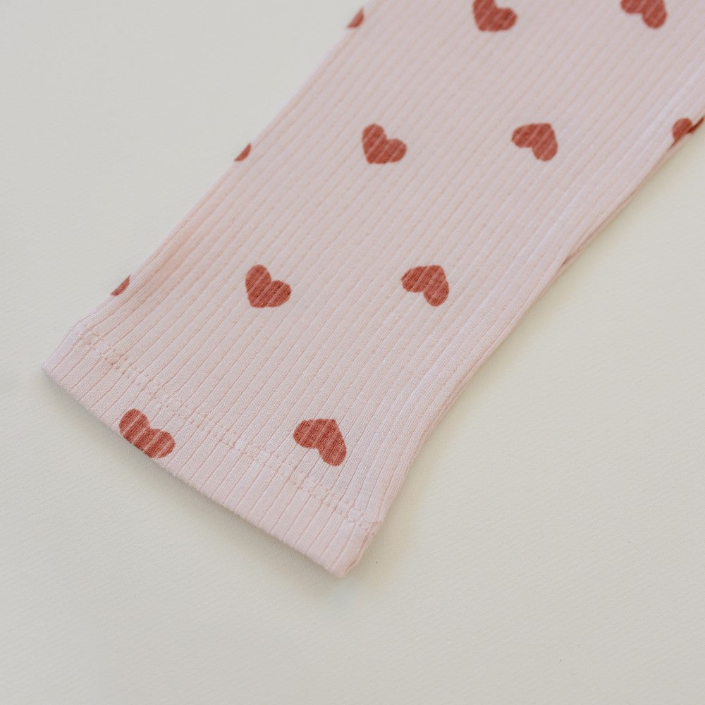 Leni & Romi | Kids Ribbed Cotton Set - Dreamy Mauve Hearts