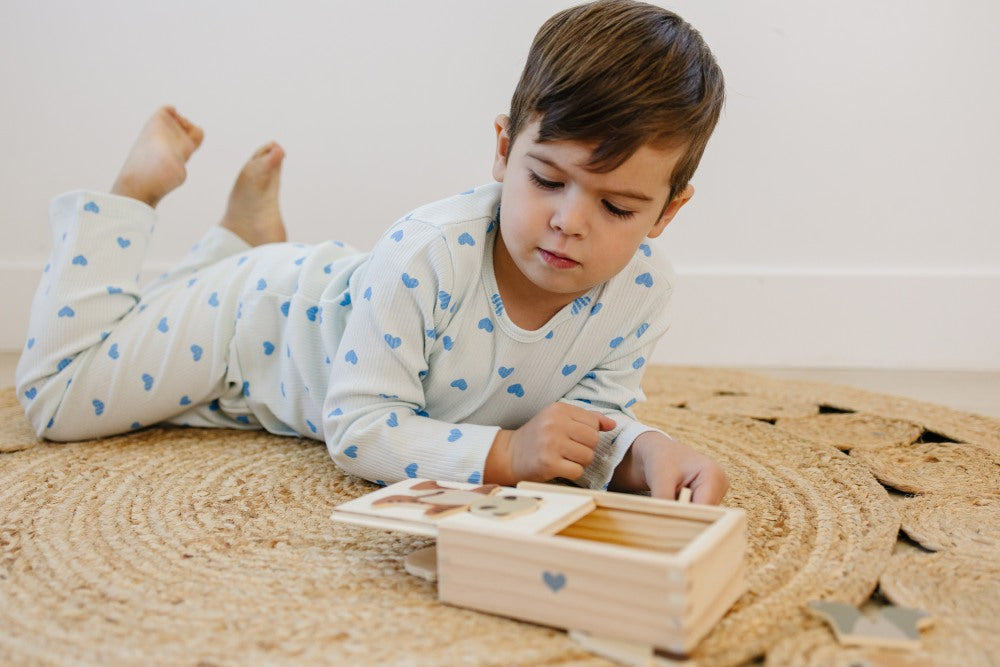 Leni & Romi | Kids Ribbed Cotton Set - Skydream Blue Hearts
