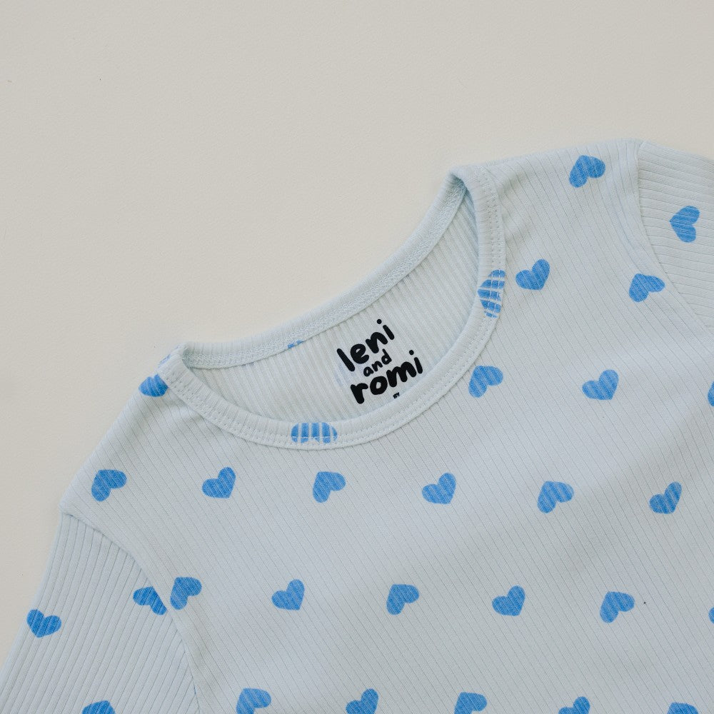 Leni & Romi | Kids Ribbed Cotton Set - Skydream Blue Hearts